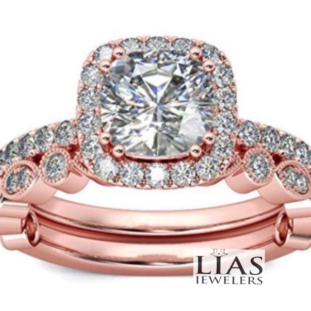 New 18k rose gold wedding ring set - Picture 3 of 6